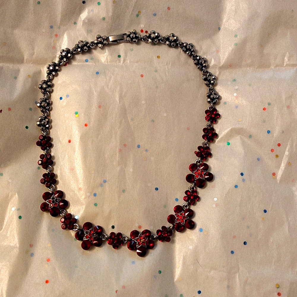Elegant Ruby Red Floral Necklace